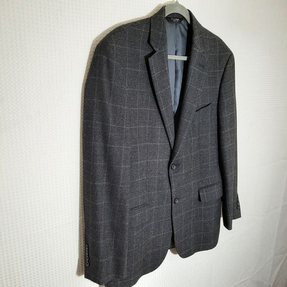 Jos A Bank Signature 41R Blazer Men Wool Gray Windowpane 2Btn Sport Coat Jacket - Picture 2 of 8